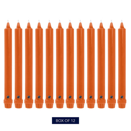 Colonial Candle Unscented Taper Candle, Classic Collection, Pumpkin, 12 in, Pack of 12 - Up to 10 Hours Burn