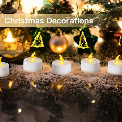 LANKER 24 Pack LED Tea Lights Candles, Flickering Warm Yellow Flameless Tealights, Long Lasting Battery Operated Fake Candles, Decoration for Halloween and Christmas (Yellow-24pcs)