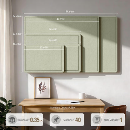 Large Bulletin Board, 35 X 17 Inches Felt Cork Board with 40 Pushpins, Foldable Felt Notice Pin Board Photo Display Board with Self-Adhesive Tape for Office Home School (Sage, 35x17 inch)