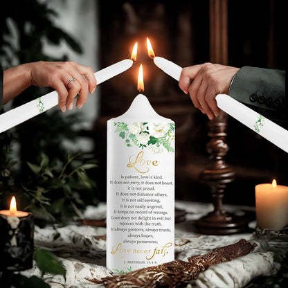 3 Unity Floral Candles for Wedding Ceremony Set with Gold Candle Holders, Bible Wedding Unity Set – Elegant Gift for Bride, Groom, Religious or Catholic Weddings