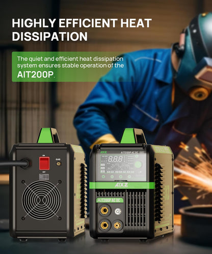AIXZGLOBAL AIT200P AC/DC TIG Welder, 200A 110V/220V Aluminum Welding Machine with AC/DC TIG, Pulse TIG, Spot TIG, HF Start & Stick Welding, Foot Pedal Compatible, IGBT Inverter, Large HD Display
