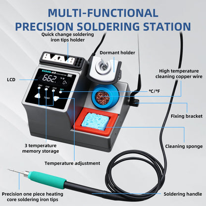 SUGON A9 210 Precision Soldering Stations 120W， LCD Display Digital Soldering Iron Kit,2 Seconds Fast Heating up 716℉, 3 Temperature Storage,212℉-842℉, ℃/℉,ESD,Quick Change Soldering Iron Tips Holder