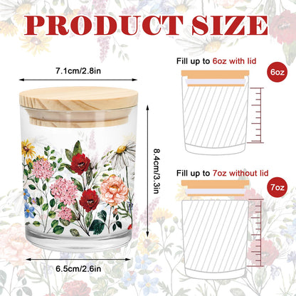 Whaline 12Pcs Wildflower Empty Candle Jar with Wooden Lid 7 oz Spring Floral Glass Candle Container for Candles Making Storing Kitchen Table Centerpiece Decoration