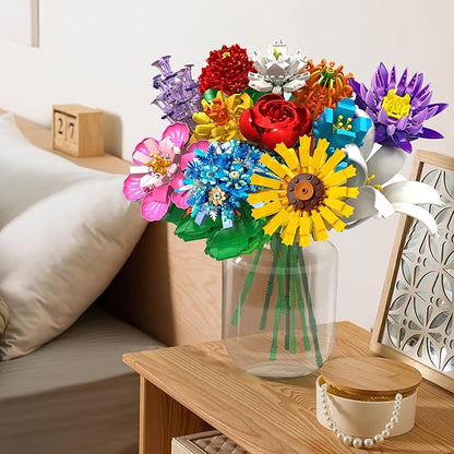 Flower Bouquet Building Set980PCS Creative DIY Plant Bouquet Decoration12 Artificial Flowers Botanical for Adults Women Girls Ages 6+Idea Gifts for Mother's Day Birthdays No Vase