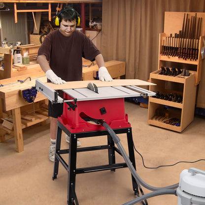 Table Saw 10 Inch, 15 Amp 5000RPM Powerful Tablesaw With Stand & Protective Cover, 36 X 25 Inch Tabletop Saw 90° Cross Cut & 0-45° Bevel Cut, Adjustable Depth, for Woodworking, Metal, Plastic