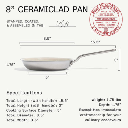 Made In Cookware - 8" Ceramic Non Stick Frying Pan (Discontinued CeramiClad 1.0) - 5-Ply Stainless Clad with Stay-Cool Handle - Professional Cookware - Crafted in USA - Induction Compatible