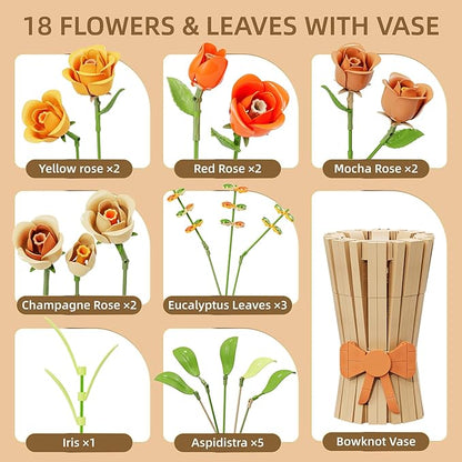 Flowers Bouquet Building Set 868 PCS Rose Botanical Collection Kit Artificial Flowers Toys Botanical Collection DIY Unique Home&ampOffice Bonsai Decoration Gift for Valentine's Day Mother's Day Chris