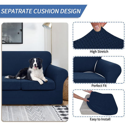 JIVINER 3 Pieces Couch Covers for 2 Cushion Couch Stretch Sofa Slipcover with 2 Extra Large Seat Cushion Covers Thick Fitted Loveseat Sofa Covers for Living Room (XL Loveseat, Navy Blue)
