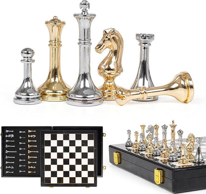 Metal Chess Set for Adults &amp Kids Zinc Alloy Chess Pieces with Marbled Chess Board 11.5 Inch Travel Chess Set with Two Extra Queens Classic Strategy Board Game for Beginners Professionals