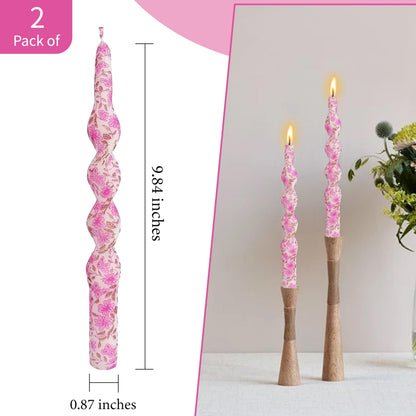 Candle Spiral Candles Pink Flowers Taper Candlesticks 10 in Pink Twisted 2 PCS Unscented Tapered Floral Candle for Home Wedding Dinner Holiday Party