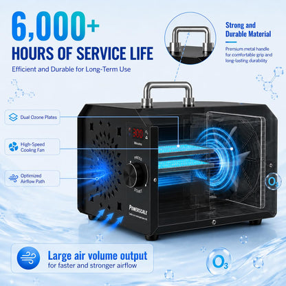 Powerscale OZB2 Commercial Ozone Generator 150,000mg/h for Airbnb Turnovers, Cleaning Business & Large Spaces — Industrial Ozone Machine Odor Removal, Air Purifier for Homes, Offices, Black
