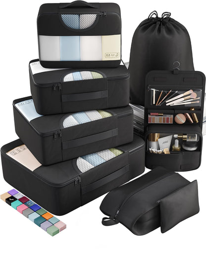 Veken 10 Set/8 Set Packing Cubes for Travel Essentials, Suitcase Organizer Bags in 4 Sizes, Carry-On Luggage Accessories with Large Laundry & Toiletry Bag, Must-Have for Airplane, Road Trip & Camping