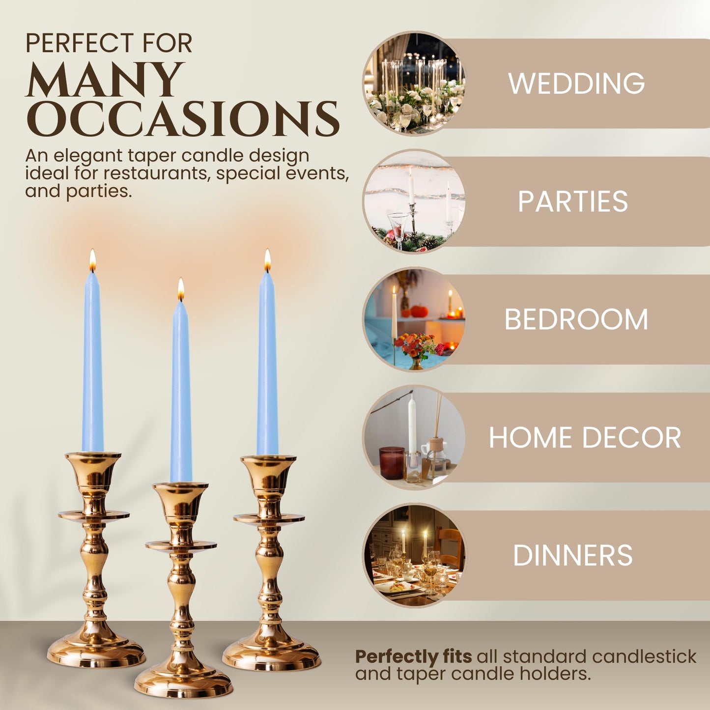 Axiom Candles - 10 Inch Dripless - Unscented Smokeless Tall Candle Sticks - 9 Hour Burn Time - Tapered Candles for Home, Dinners, Weddings, Parties (Taper Candle, Baby Blue, Pack of 10)