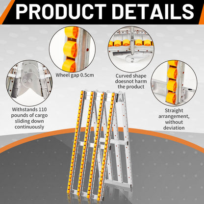 Threlaco Foldable Conveyor Roller Manual Portable 15" W x 78" L Heavy-Duty Galvanized Steel Frame Conveyor Roller Ramp Table for Warehouse Freight Handling Loading Factory(Yellow)