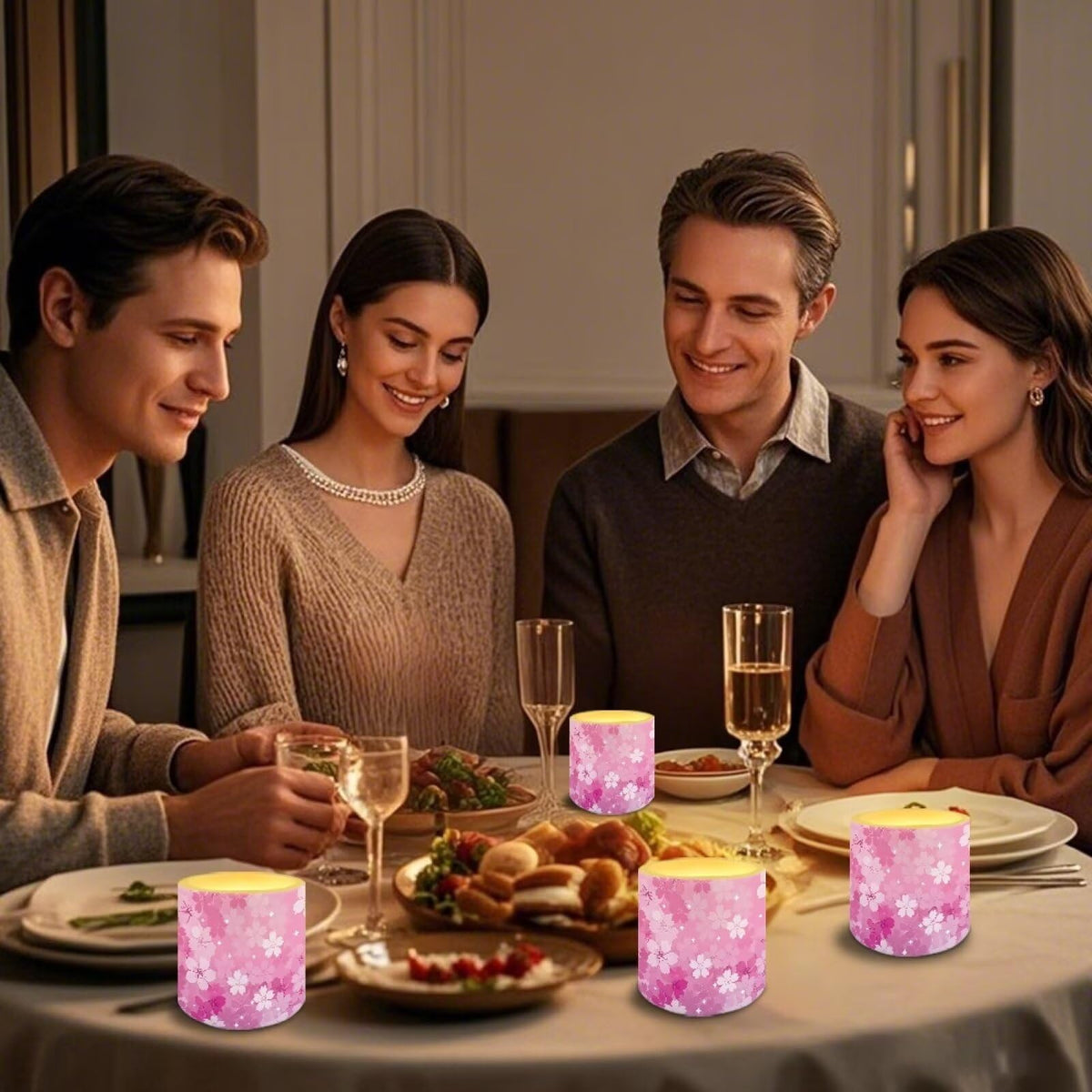 Cozeyat Pink Blossom Flameless Candles 4 Pack Battery Operated with Remote Control Timer LED Pillar Candles Waterproof for Indoor Outdoor