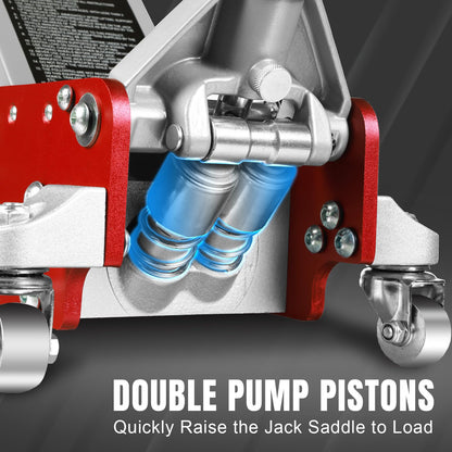 Jack Boss 3 Ton(6,600 LBs) Low Profile Aluminum and Steel Car Jack with Dual Piston Quick Lift Pump and Jack Stands 2 Ton (4,400 LBs) Lifting Car Stand, Fit Use for Cars Automotive Sedans, Red, 2 Pack