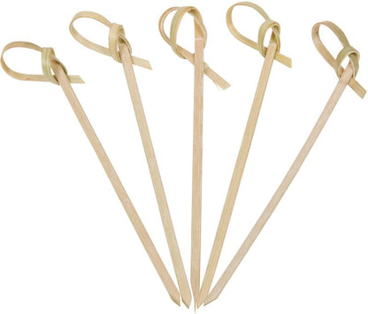 200 Count | KingSeal Bamboo Wood Flower Knot Picks, Skewers, 3.5 Inches, Perfect for Cocktails and Appetizers - 2 Packs of 100 Count