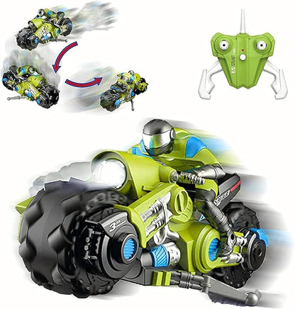UNIQUE KIDS Remote Control Motorcycles - 360° Spinning Action High-Speed Racing Motorbike with LED Lights for Boys and Girls Green Color