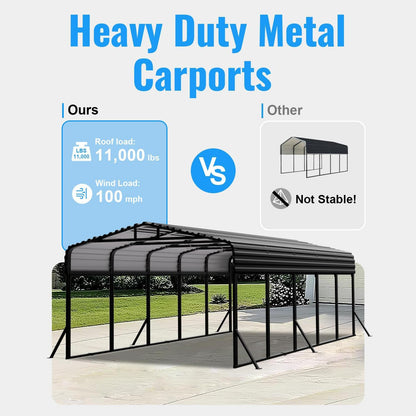 12x25FT Metal Carport, Extended Heavy Duty Carport with Reinforced Frame & Side Support Poles for All-Weather, Large Car Port for Pickup Trucks, Boats, Cars & Tractors