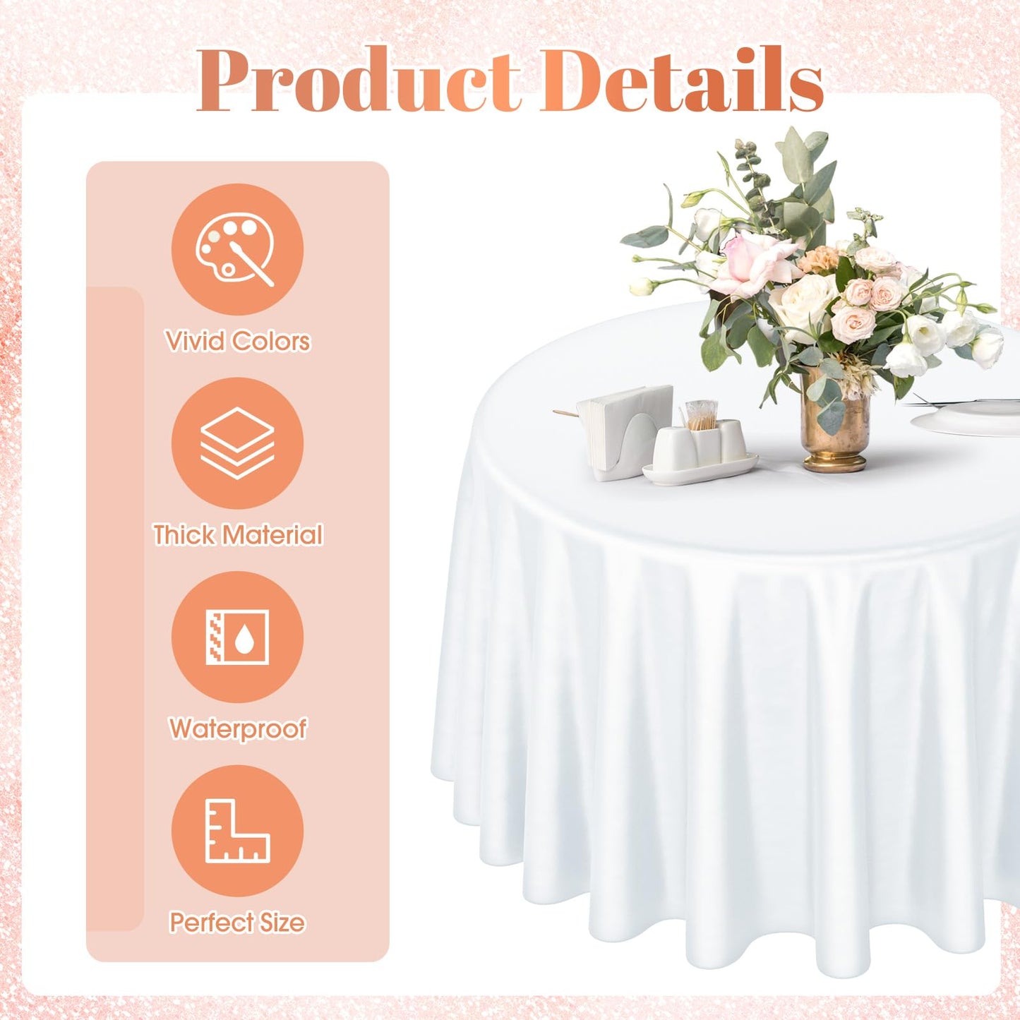 Buryeah 12 Pcs 84 Inch Rose Gold and White Round Plastic Disposable Table Cloth Waterproof Tablecloth Circle Table Covers for Bridal Wedding Birthday Party Gender Reveal Baby Shower