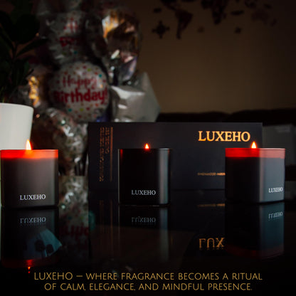 Luxury Scented Candle Set 3-Pack | Home Decor & Giftable Soy Candles | Champagne, Sandalwood & Amber | 75h Burn Time | Cotton Wick | Elegant Decorative Jars