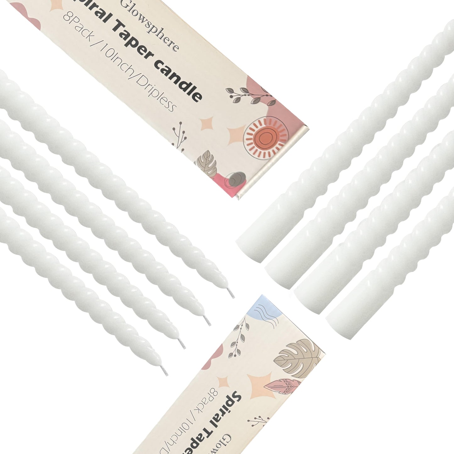 8 Pack 10 Inch White Spiral Taper Candle Set, 7/8 Inch Unscented Driples Candlesticks for Home Decoration, 6-7 Hours Burn
