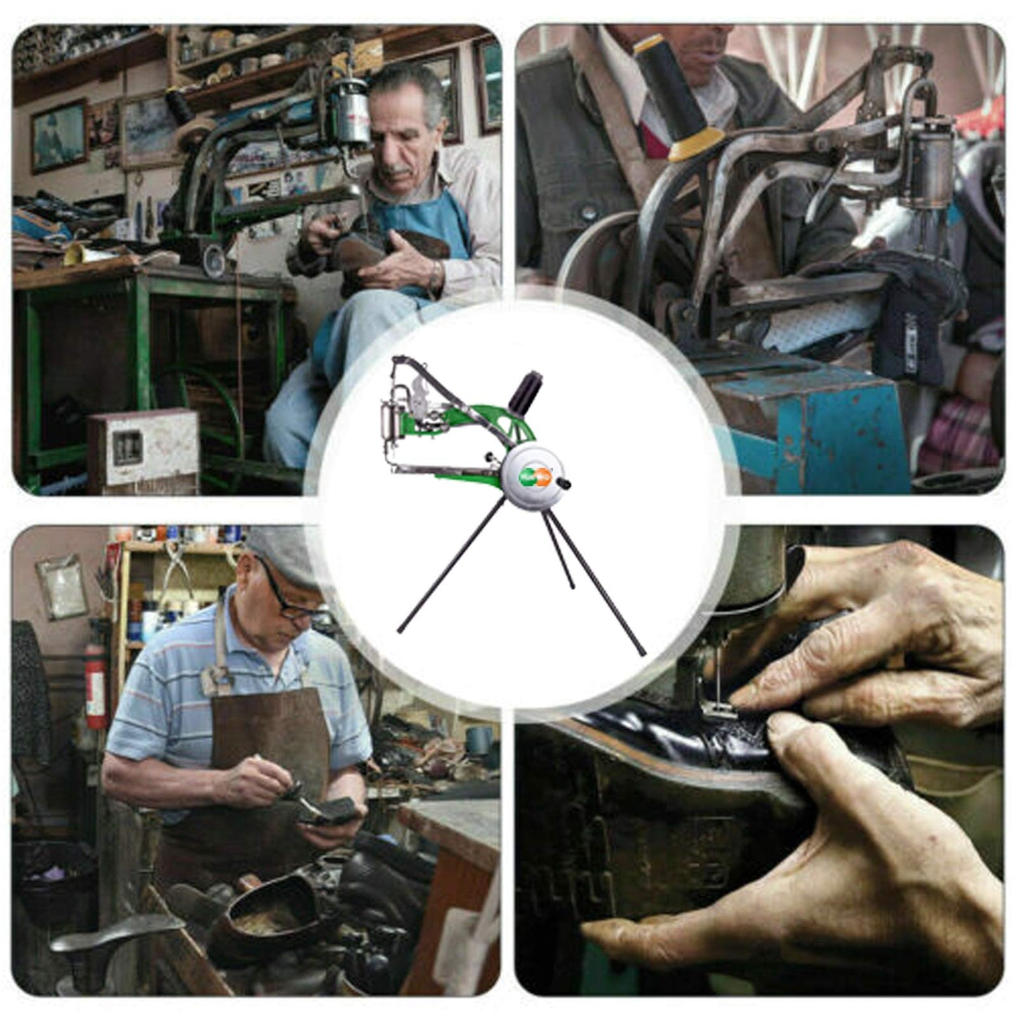 YUEWO Leather Hand Shoe Repair Machine Small Heavy Duty Cobbler Sewing Machine for Manual Sewing Dual Cotton Nylon Line Green