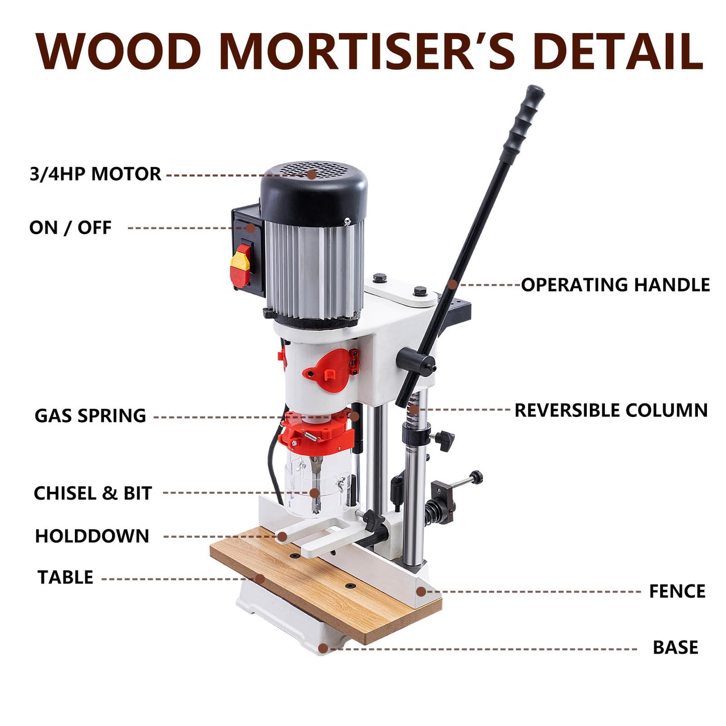 Benchtop Mortiser, 3400RPM 3/4HP Woodworking Mortising Machine with 1/4", 3/8", 1/2" Chisels Wooden Workbench, Benchtop Drill Press for Making Round Holes Square Holes Or Special Square Holes