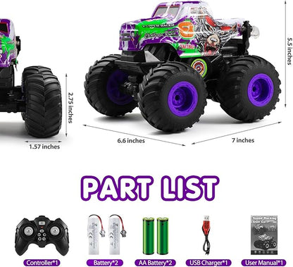 DYODYORC Remote Control Car 2.4Ghz All Terrain Monster Truck Toys RC Truck with Music 3 Lighting Effects 360 Stunt Capable 2 Batteries Ready to Run Toy Gifts for Boys and Girls (Purple)