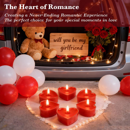 Valentine's Day Romantic Decorations, Red Low Temperature Tea Lights Candle, 6 Packs Wax Play Heart Shaped Floating Candle for Weddings, Engagement Proposals, Candlelit Dinners Decor