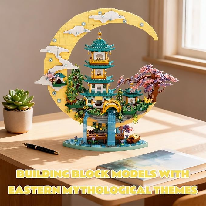 Chinese Moon Palace Architecture Building SetCherry Blossom Bonsai Bricks Micro Japanese Sakura Tree House ModelMoon-Themed Building Kit.Ideal Gift for Adults &amp Teens.
