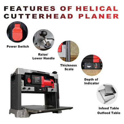 FindBuyTool 13" Benchtop Wood Thickness Planer with Helical Cutterhead, 120V 15-AMP 20000RPM Power Electric Motor Infeeding Worktable for Woodworking