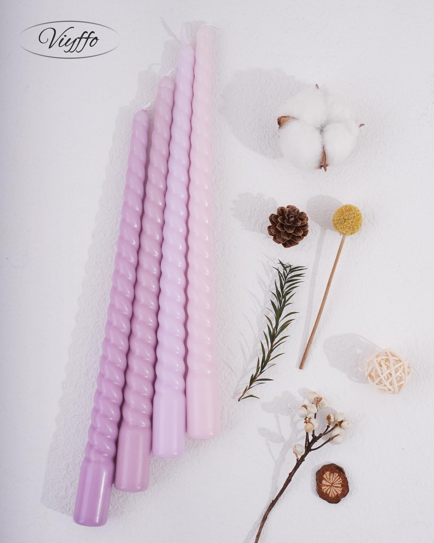 Viyffo 11 Inch Spiral Taper Candles, 4 Pack Purple Gradient, Unscented Tall Long Candlesticks for Wedding, Dinner, Holiday Table Decor, Fits Most Standard Holders