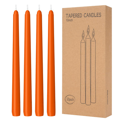 LYOBATH 12 Pack Orange Taper Candles - Taper Candles 10 Inch Dripless, Smokeless & Unscented - 8 Hours Long Burning - Ideal for Weddings, Dinner Parties, and Home Decor