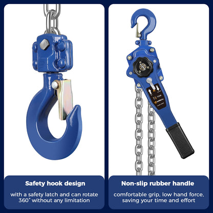 ANBULL Lever Chain Hoist 3300LBS 20FT, 1-1/2 Ton 6M Manual Ratchet Chain Puller Hoist w/G80 Galvanized Chain & Portable Hooks, lever block hand come along