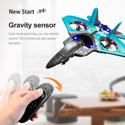V17 Remote Control Airplane Foam RC Planes for Kids Adults 8-16 RC Fighter Jet Airplane with Light 2 Batteries 360° Flip Fighter Jet Toy Stunt Roll Gifts for Adult Boys (Blue with 2Batteries)
