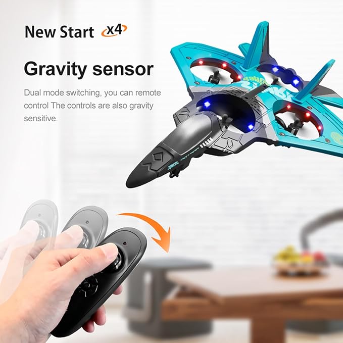 Remote Control Airplane RC Planes RC Fighter Jet Toy for Kids Adults 8-16 Remote Control Planes with LED Light 2 Batteries 360° Stunt Spin Durable Foam Gifts for Boys (Blue + 2 Batteries)