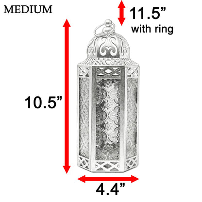 Vela Lanterns Decorative Indoor Moroccan Candle Holder & LED Fairy Lights -Twinkle Turkish Lamp, Fantasy Home Decor Table Centerpieces, Hanging Outdoor Patio Porch Wedding Ramadan (10.5", Clear)