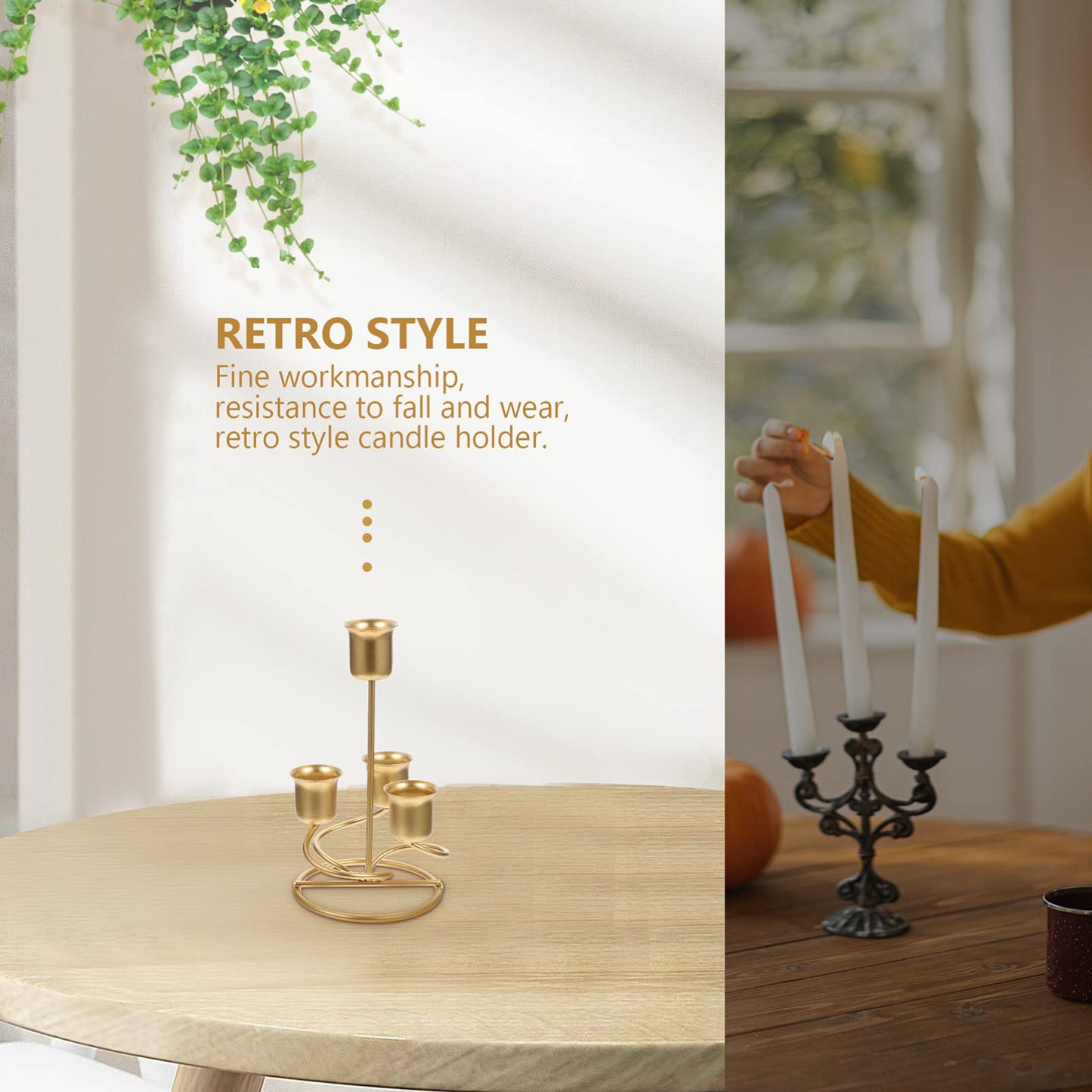 HOMSFOU Wrought Iron Candle Holder for Taper Candles with Spike Decorative Retro Candlestick for Home Decor Weddings Parties and Dining Table Centerpiece