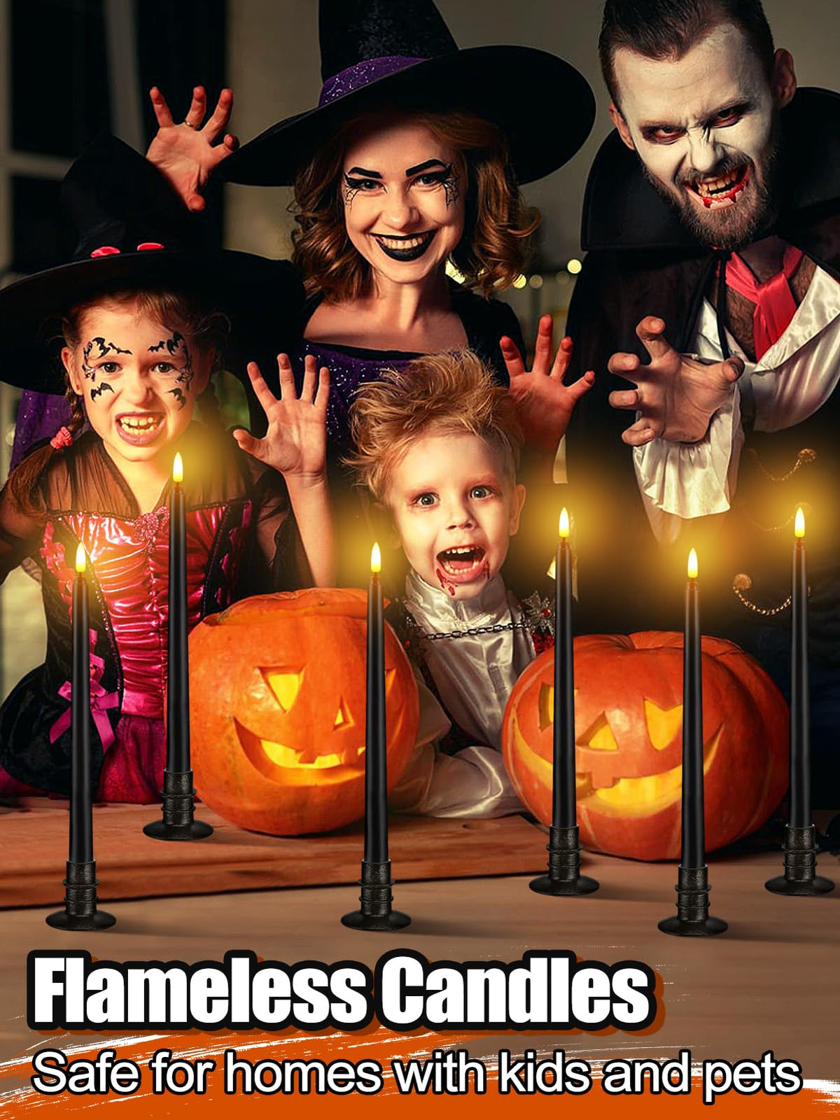 Alphatool Black Halloween Flameless Candles with Timer & Bases - 12 Pack 13 in LED Flickering Taper Candlesticks Battery Operated, Smokeless Dripless for Fireplace Table School Bar Halloween Decor