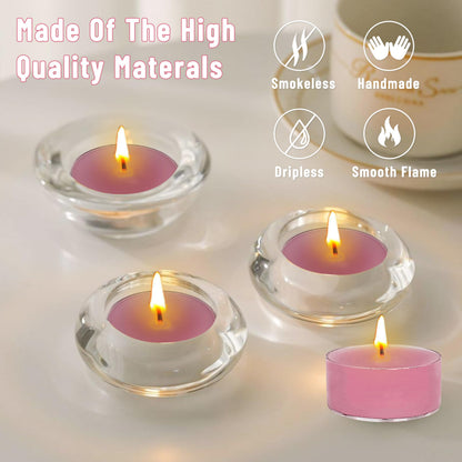 Hand-Poured Cherry Blossom Scented Tea Light Candle 4 Hours Clean Burning Rose Pink Round Tea Light Candle for Wedding Spa Nights Meditation Yoga Bath Relaxation