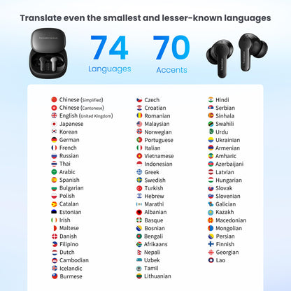 ANFIER Offline AI Translator Earbuds M3 Language Translator Device Translation Earbuds Real Time Support 144 Languages No Subscription Required (with Lifetime Free Offline Translation Black)