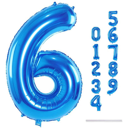 40 Inch Blue Large Numbers Balloons 0-9, Self Inflating Foil Number 6 Helium Balloons for 6th Boys, Big Digit 6 Balloons for Men 16th 60th Birthday Party Anniversary Graduation Supplies Decorations