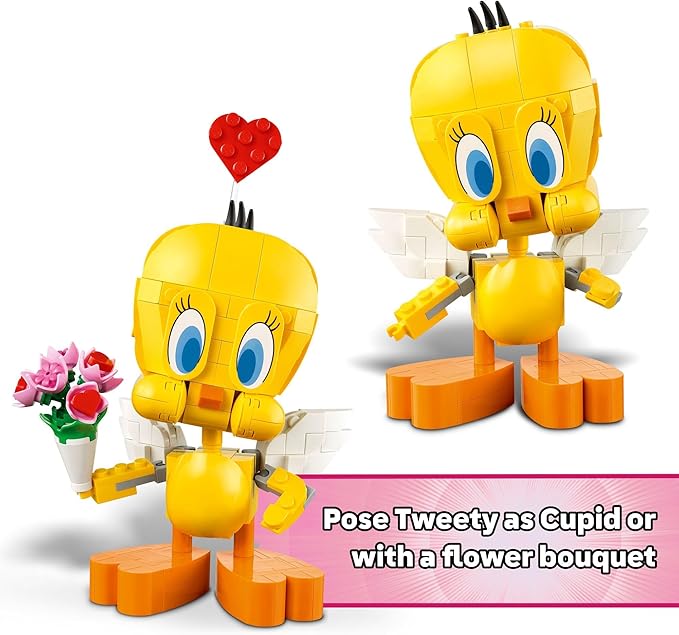 LEGO Looney Tunes Sweetheart Tweety Bird Building Toy for Adults &amp Kids - Tweety Figure W/Display Pedestal &amp Accessories for Girls &amp Boys Ages 12+ - Gift for Looney Tunes Fans - 40824