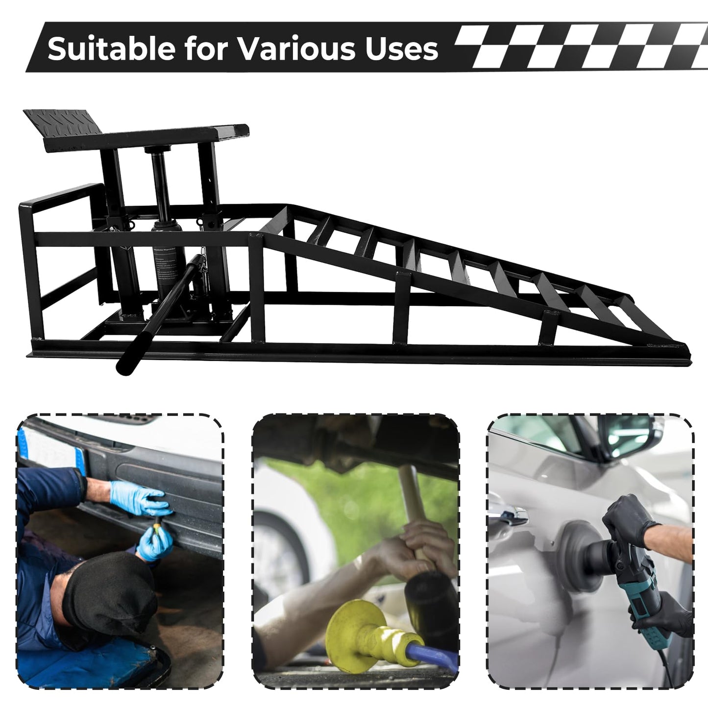 Rovibek Hydraulic Car Ramps 2 Pack, 11000LBS 5THeavy Duty Steel Car Ramps, Automotive Truck Service Ramp High Lift 11.6"-16.5" for Oil Changes Maintenance, Black