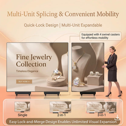 91" LED Digital Signage Display with Flight Case, Triple Foldable Spliceable LED Poster Screen,GOB Commercial Kiosk, Smartphone One-Cick Control, for Events, Rentals