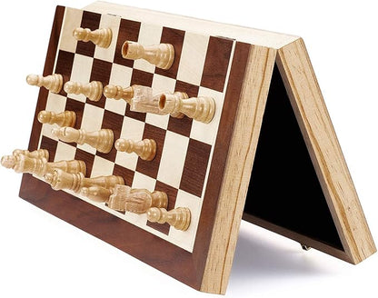 AMEROUS Chess Set 15x15 Folding Magnetic Wooden Standard Chess Game Board Set with Wooden Crafted Pieces and Chessmen Storage Slots