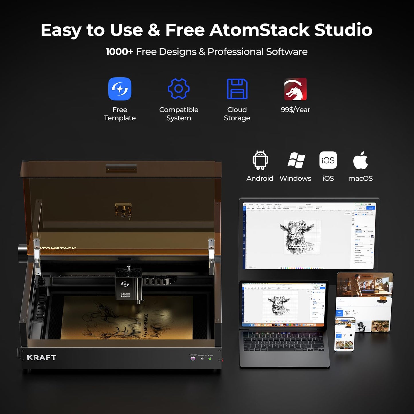 ATOMSTACK Kraft 20W Dual Laser Engraving Machine 1.2W 1064 Laser, 600mm/s Engraving Speed, ''19.6'x12.6'' Laser Cutting Machine, Laser Engraver for Wood, Metal and Acrylic