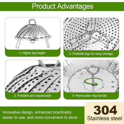 Vegetable Steamer Basket - 304 Stainless Steel Folding Steamer Basket for Cooking, Vegetables, Fish, Pasta, Eggs, Fit Various Size Pot (5.5 inches to 9 inches)