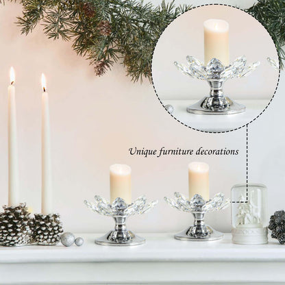1 PC Silver Crystal Flower Tea Light Holder, Glass Tealight Candlestick with Metal Base, Votive Candle for Table Centerpiece, Wedding/Parties Decor, Nice Gift